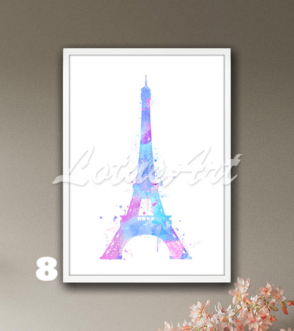 Eiffel Tower Watercolor Art Print – Paris France Travel Wall Decor