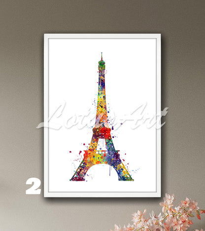 Eiffel Tower Watercolor Art Print – Paris France Travel Wall Decor