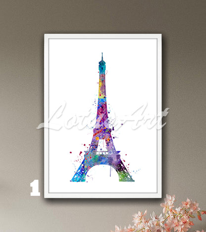 Eiffel Tower Watercolor Art Print – Paris France Travel Wall Decor