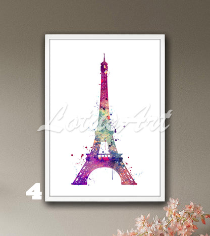 Eiffel Tower Watercolor Art Print – Paris France Travel Wall Decor