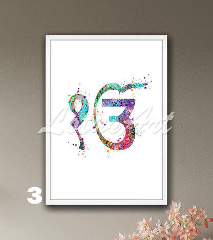 Ek Onkar Symbol Watercolor Art Print – Sikhism & Spiritual Wall Decor