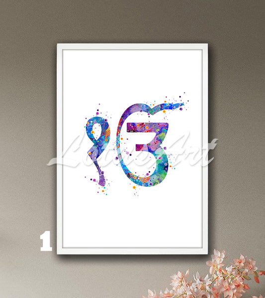 Ek Onkar Symbol Watercolor Art Print – Sikhism & Spiritual Wall Decor