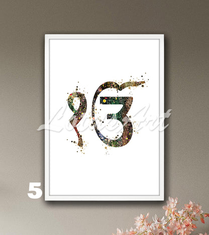 Ek Onkar Symbol Watercolor Art Print – Sikhism & Spiritual Wall Decor