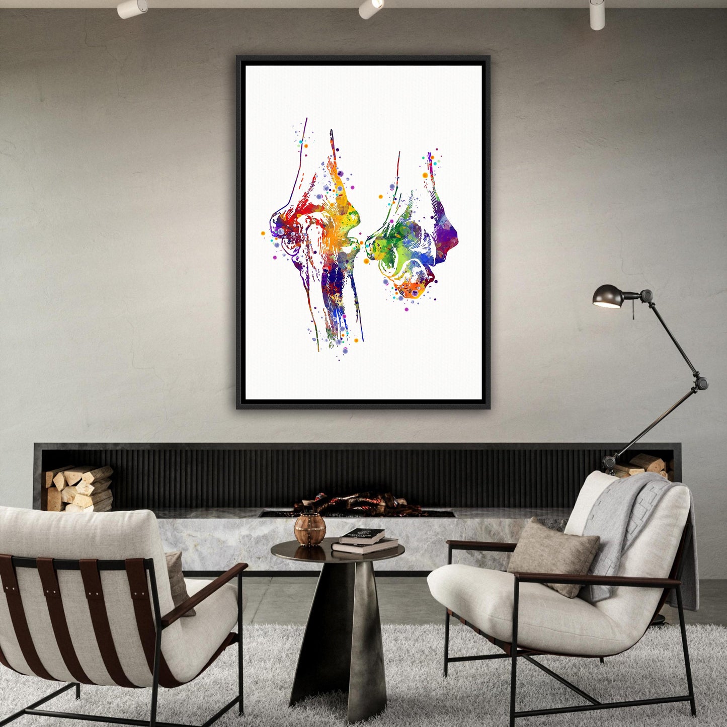Multicolor canvas art print of a watercolor artwork of elbow joint – medical science decor.