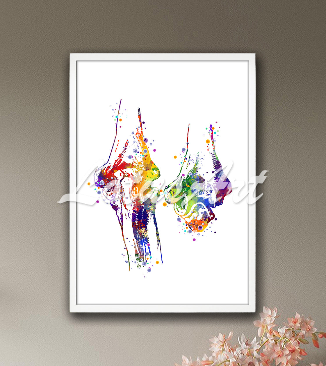 Elbow joint anatomy detailed structure multicolor watercolor art print - physiotherapy medical artwork