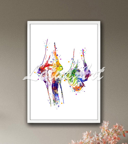 Elbow joint anatomy detailed structure multicolor watercolor art print - physiotherapy medical artwork