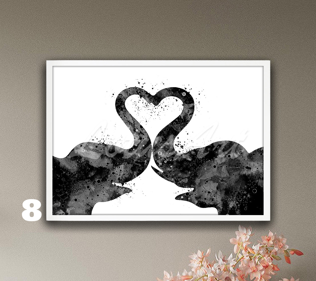 Love Couple Elephants Heart Watercolor Art Print, Wildlife Wall Decor, Valentine's Gift