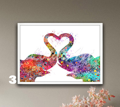 Love Couple Elephants Heart Watercolor Art Print, Wildlife Wall Decor, Valentine's Gift