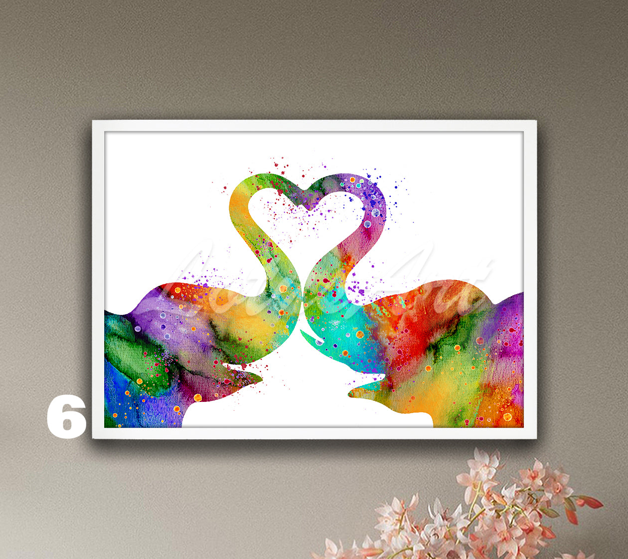 Love Couple Elephants Heart Watercolor Art Print, Wildlife Wall Decor, Valentine's Gift