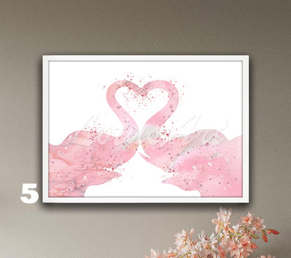 Love Couple Elephants Heart Watercolor Art Print, Wildlife Wall Decor, Valentine's Gift