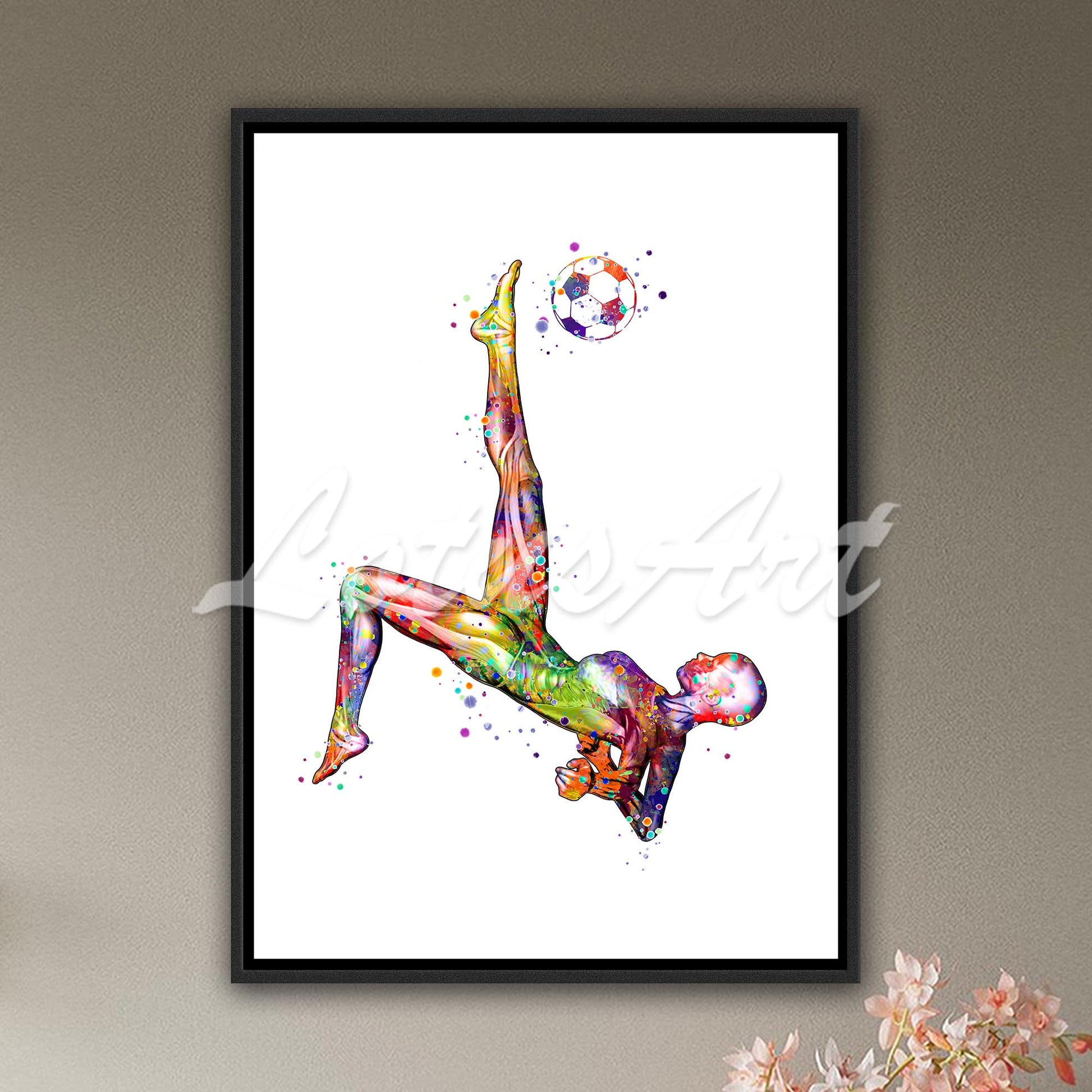 Body muscles anatomy canvas print of a female soccer, watercolor art of sports medical painting.
