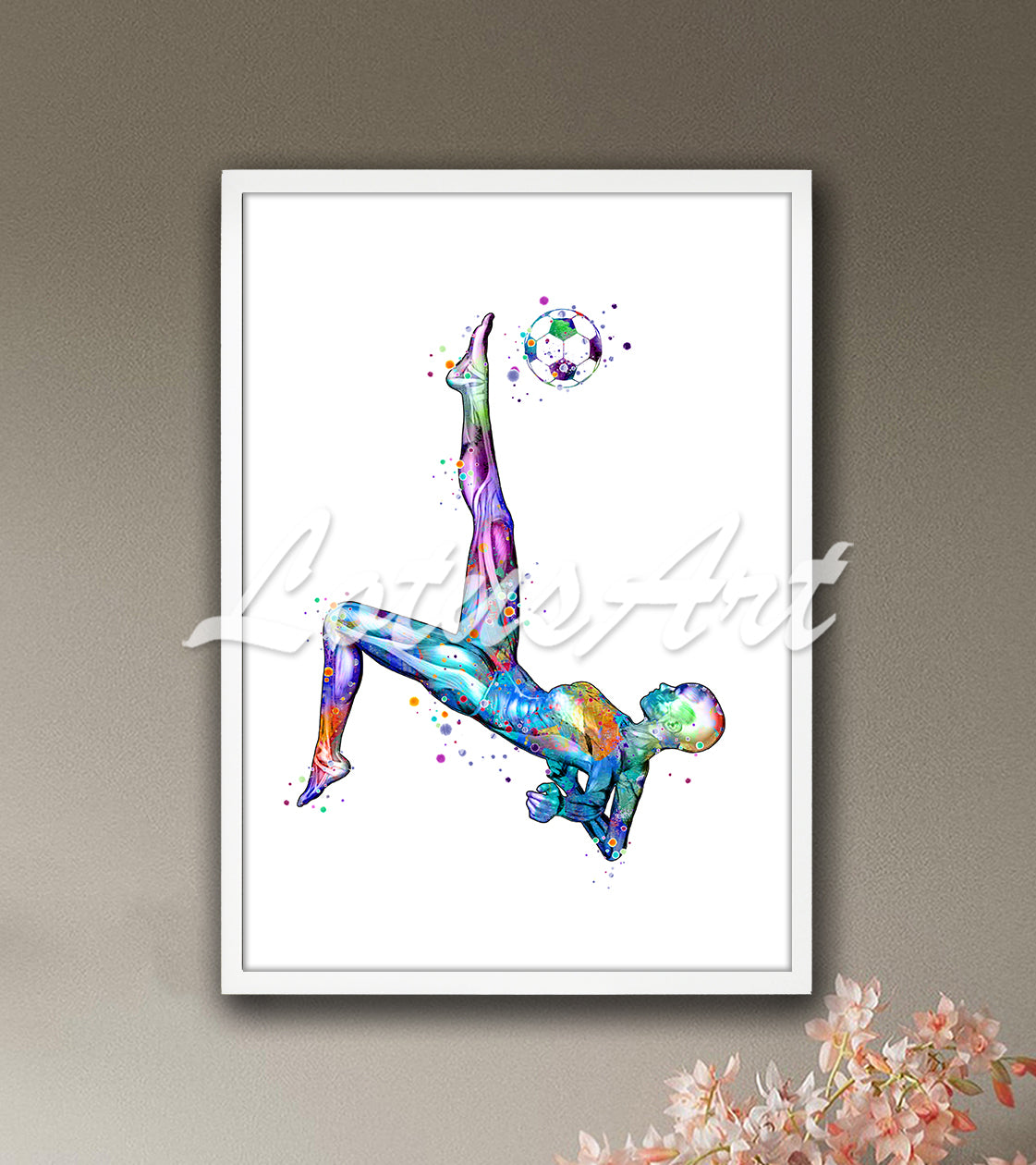 Female soccer player anatomy muscles watercolor art print in vibrant colors - sports medicine wall decor