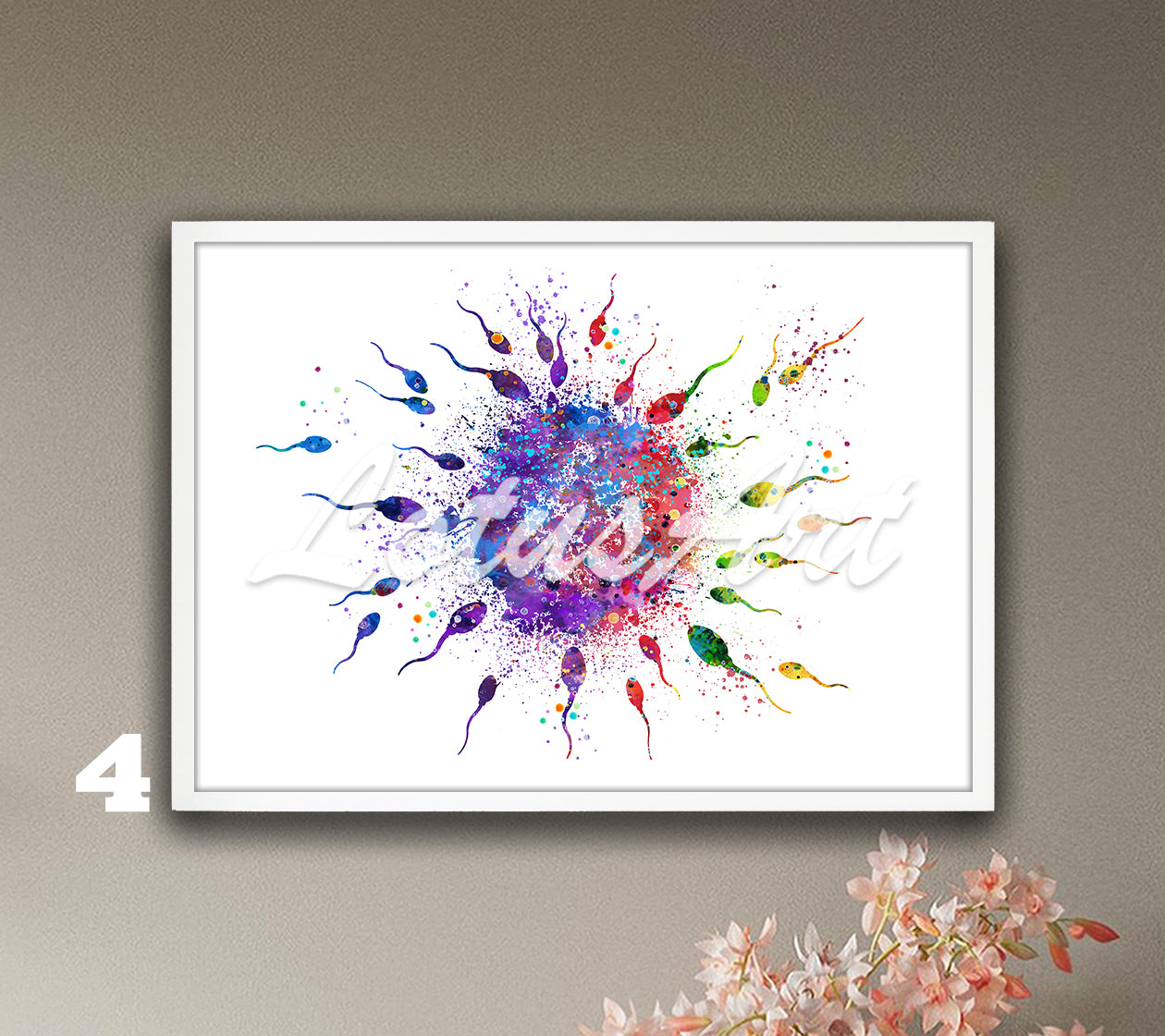 Egg and sperm fertilization watercolor poster in rainbow colors, medical wall decor for gynecology clinics & doctors gift