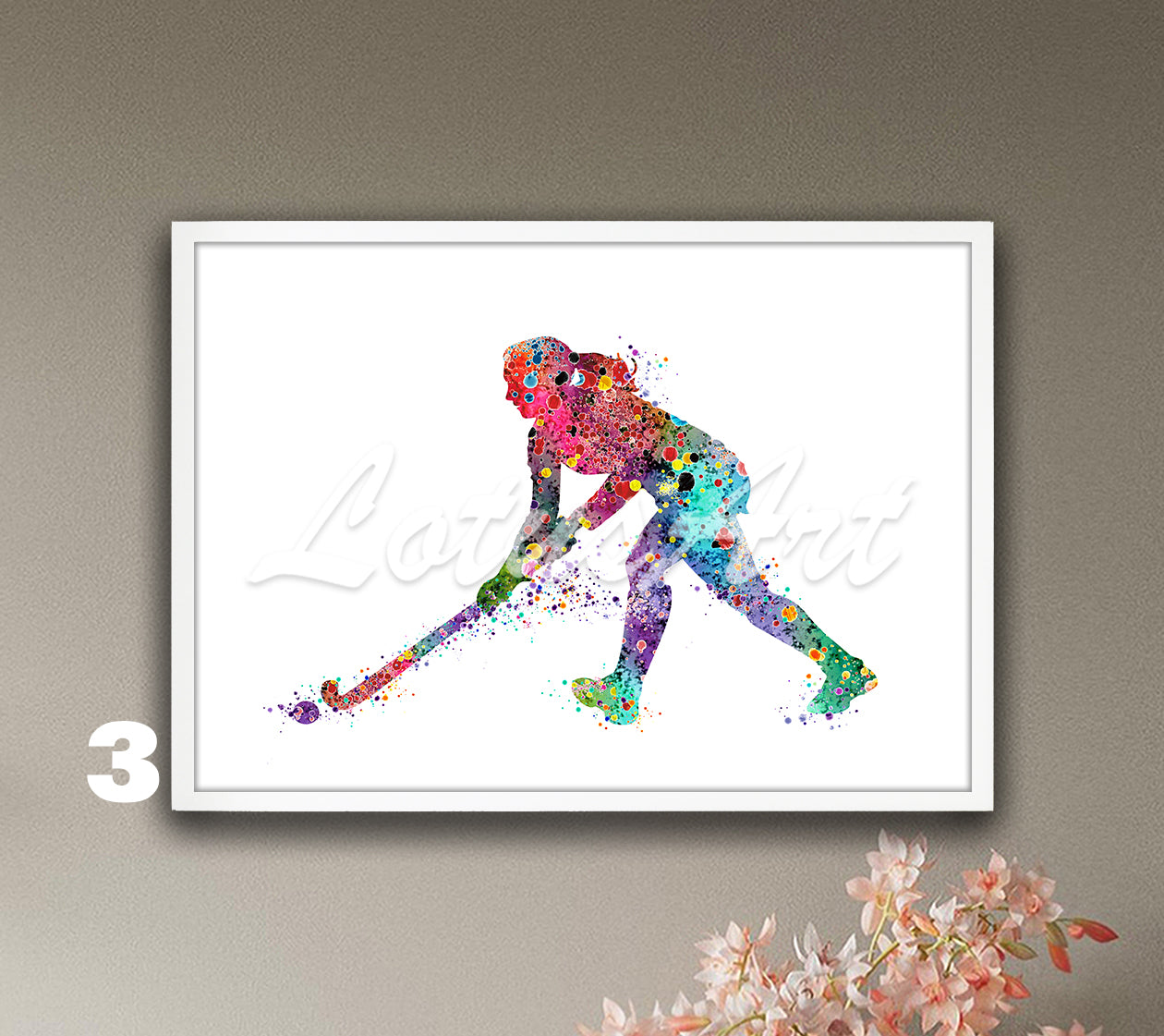 Field hockey girl watercolor sports wall art decor in multicolor - girls room gifts