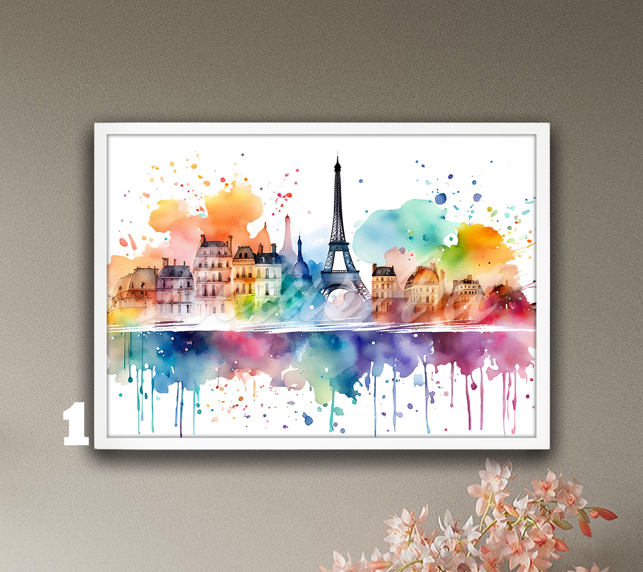 Eiffel Tower Paris Cityscape Watercolor Art Print, France Wall Home Decor