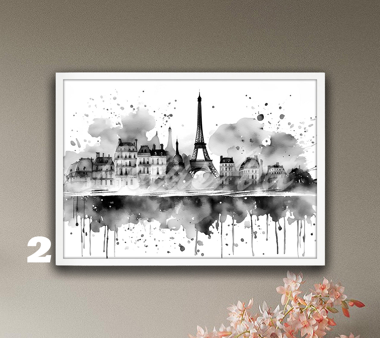 Eiffel Tower Paris Cityscape Watercolor Art Print, France Wall Home Decor