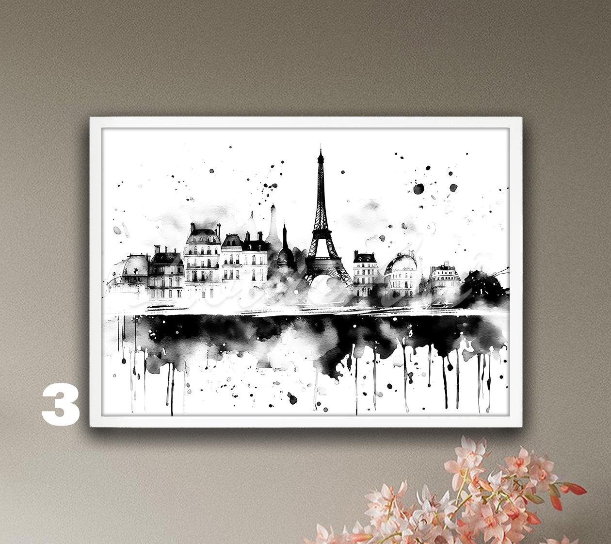 Eiffel Tower Paris Cityscape Watercolor Art Print, France Wall Home Decor