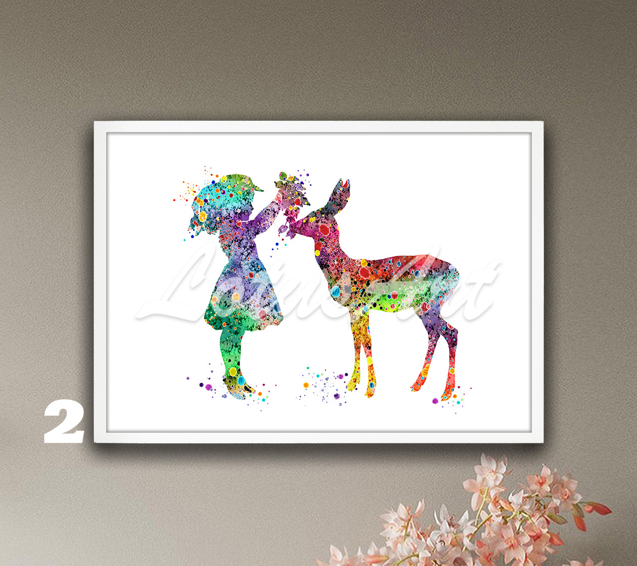 Girl and Doe Watercolor Art Print – Forest Animals & Wildlife Nursery Wall Decor