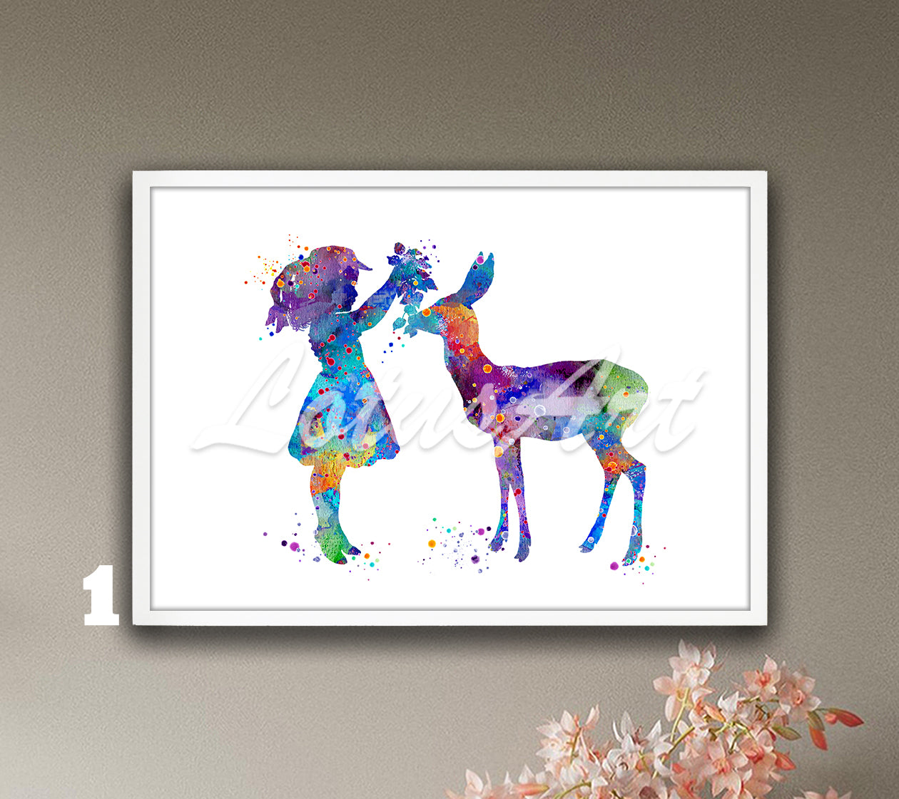 Girl and Doe Watercolor Art Print – Forest Animals & Wildlife Nursery Wall Decor