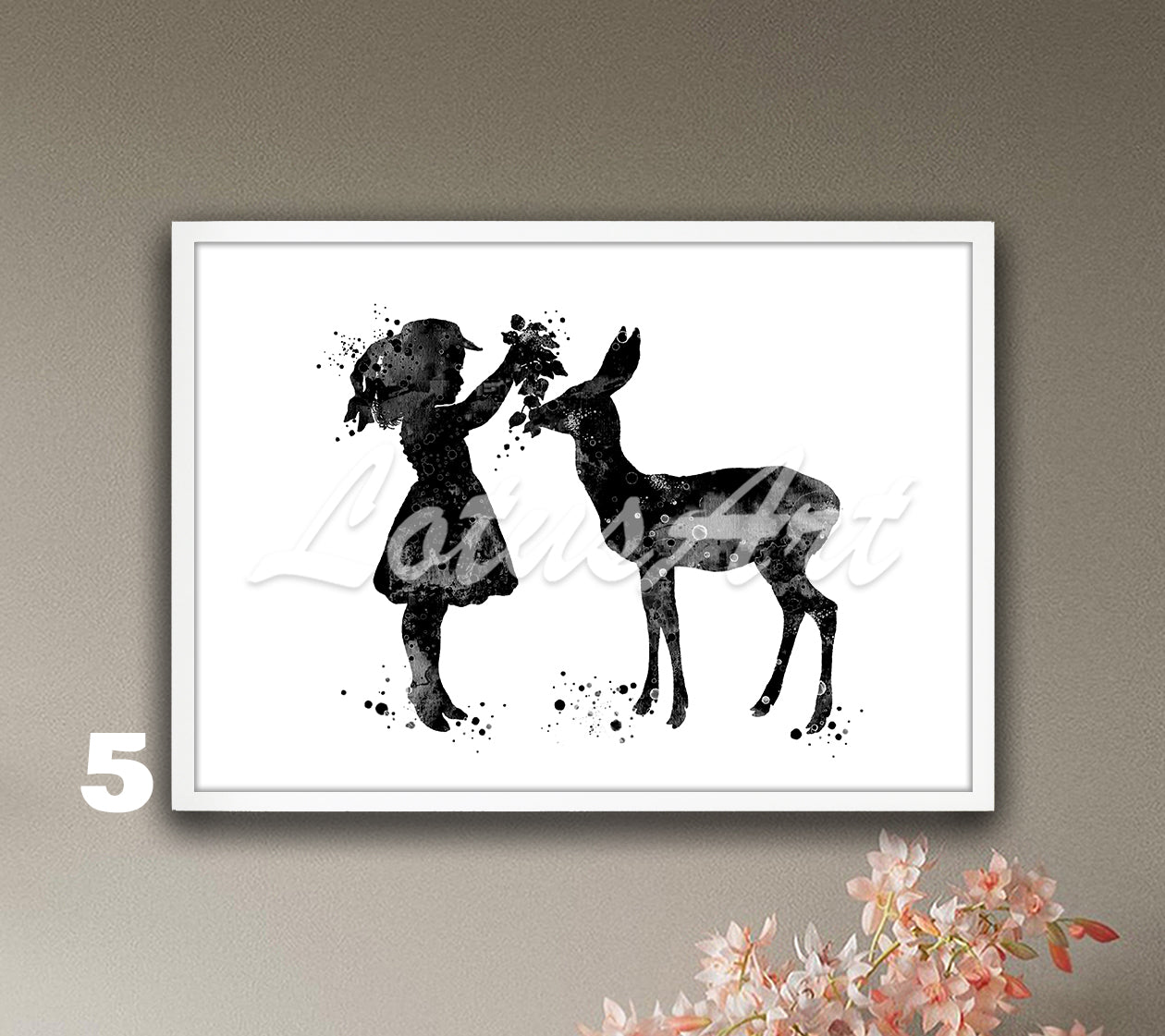 Girl and Doe Watercolor Art Print – Forest Animals & Wildlife Nursery Wall Decor