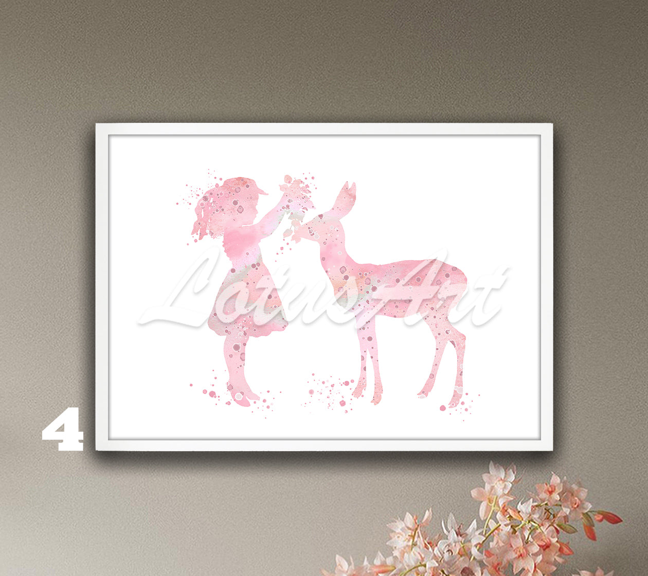 Girl and Doe Watercolor Art Print – Forest Animals & Wildlife Nursery Wall Decor