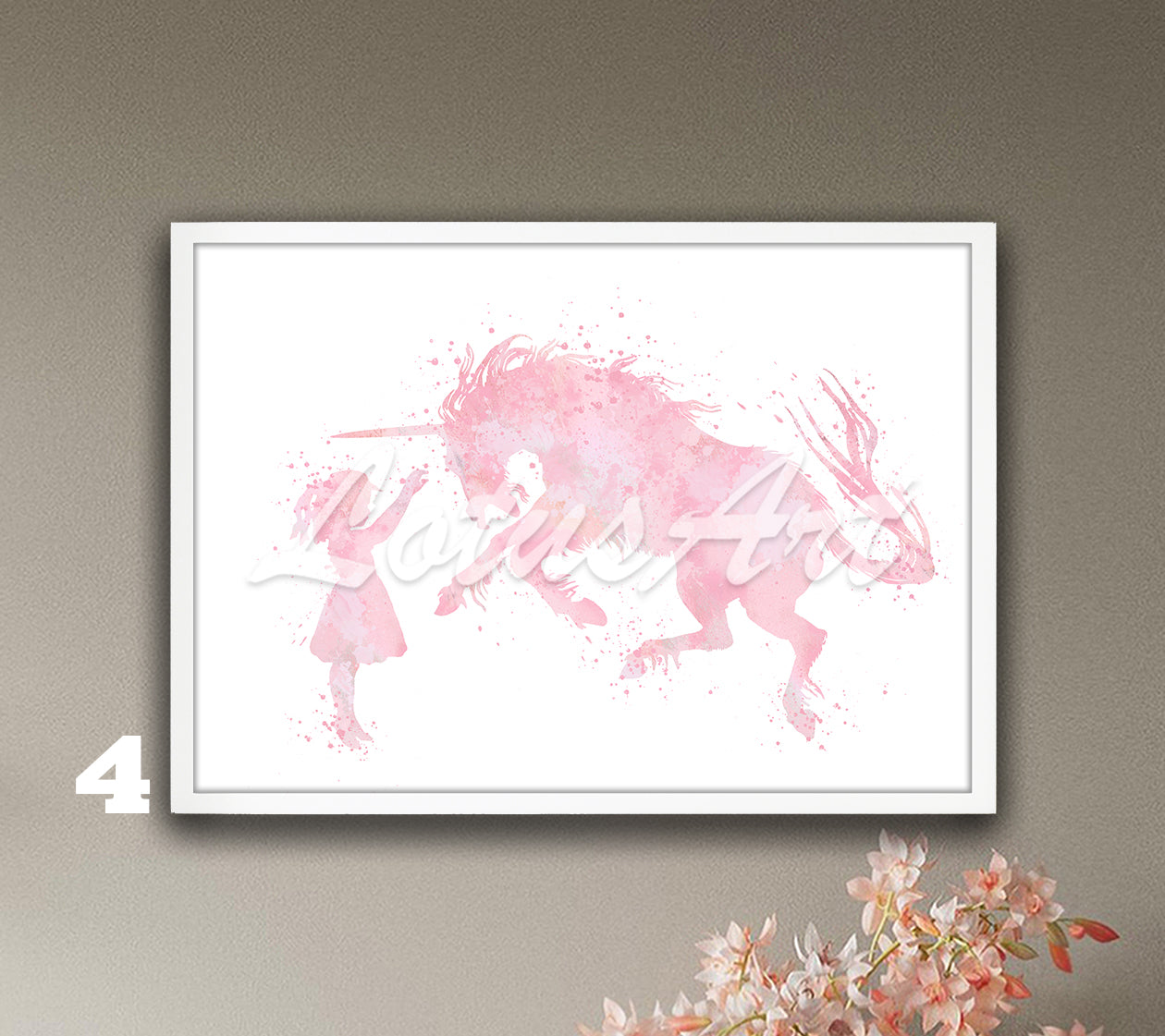Girl & Unicorn Watercolor Art Print, Fantasy Animals Nursery, Kids Room Wall Decor