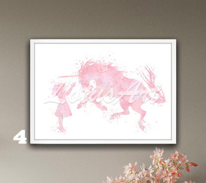 Girl & Unicorn Watercolor Art Print, Fantasy Animals Nursery, Kids Room Wall Decor
