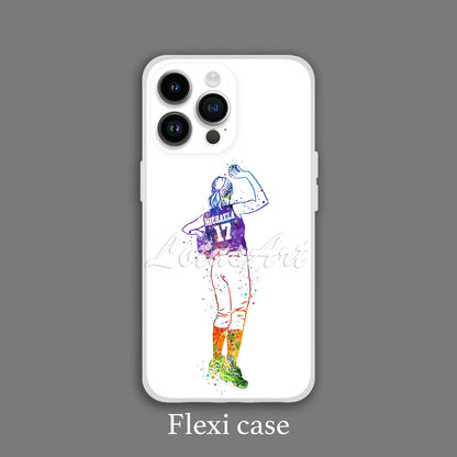 Girl baseball pitcher personalized phone case watercolor sports art, custom name & number, flexi & tough case front view