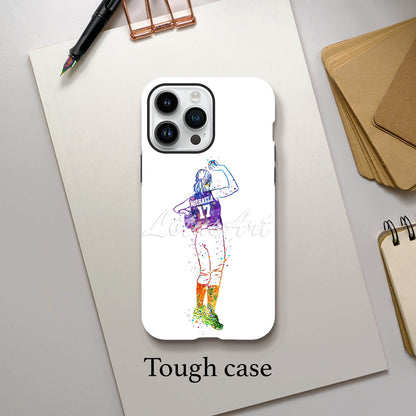 Girl baseball pitcher personalized phone case watercolor sports art, custom name & jersey number, tough case featured