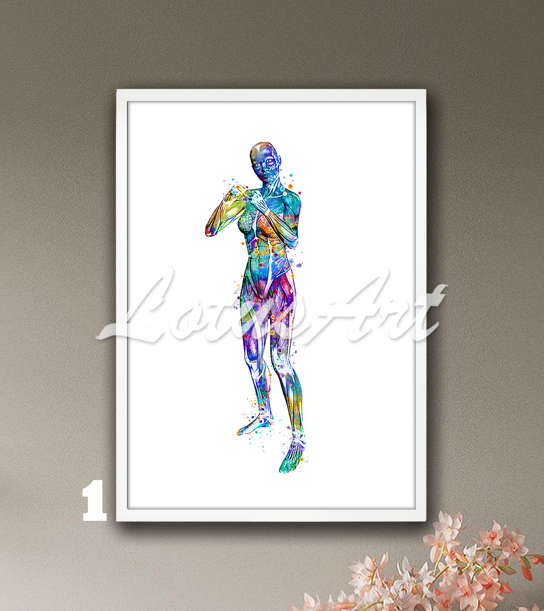 Body muscles anatomy of girl boxing, watercolor wall art print, medical painting, sports medicine doctor gift.