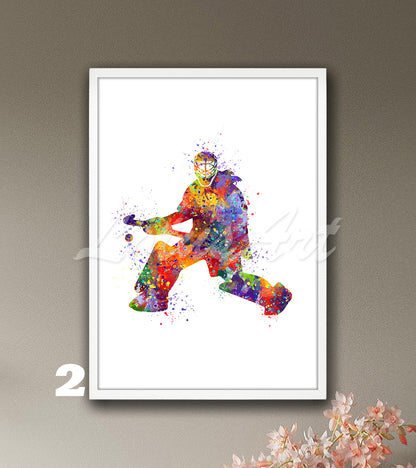 Field hockey goalie girl watercolor sports art decor in vibrant colors - girls room poster