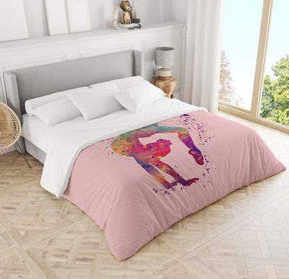 Girl gymnast comforter closeup watercolor tumbling illustration pink gymnastics bedding