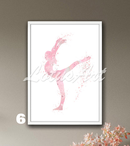 Girl gymnastics watercolor art in pink tones - gymnast sports wall decor