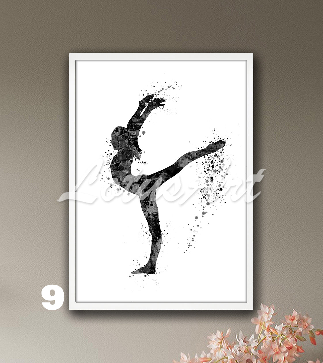 Girl gymnastics watercolor sports art in black-white - minimalist gymnast wall decor