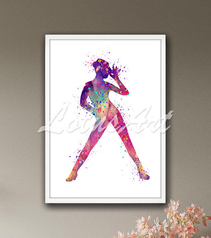 Jazz Dancer Girl Watercolor Print – Modern Dance Wall Art Decor, Girls Room Ideas