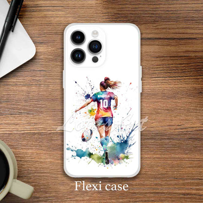 Girl rugby personalized sports phone case colorful watercolor art, custom name & number, flexi case iPhone