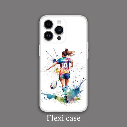 Girl rugby personalized sports phone case colorful watercolor art, custom name & number, flexi case dark background