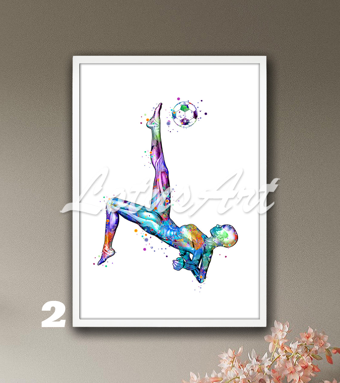 Multicolor watercolor artwork of body muscles anatomy art girl soccer, sports medical wall decor.