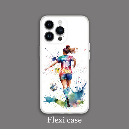 Personalized Soccer Girl Phone Case - Watercolor Sports iPhone/Samsung Cover