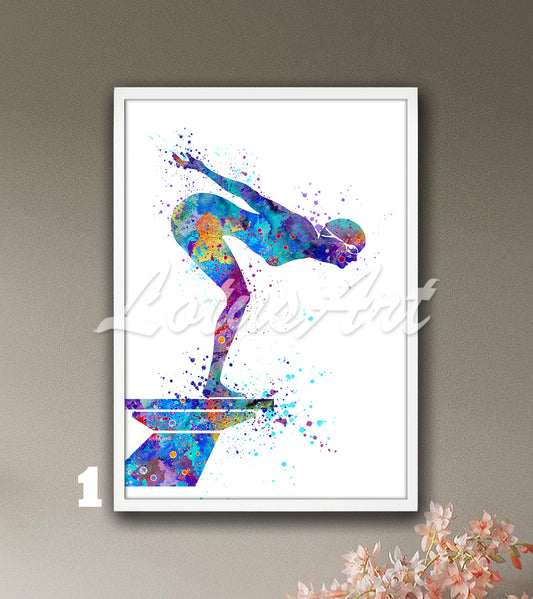 Swimmer Girl Watercolor Art Print – Swimming Wall Art Decor & Sports Gifts