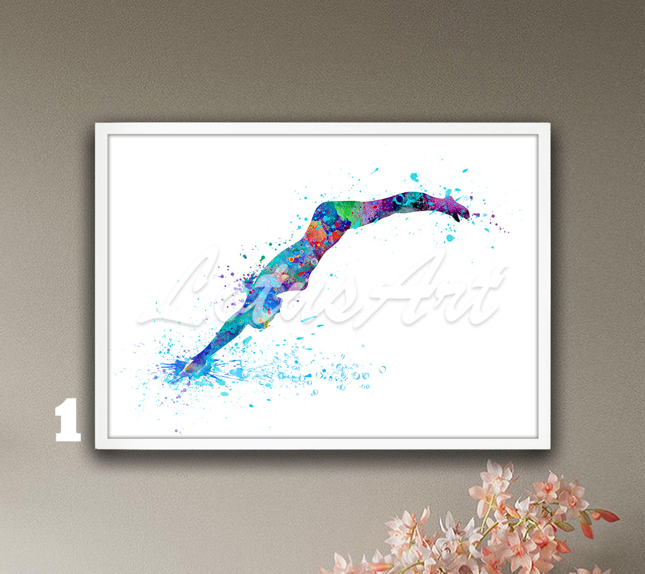 Girl swimmer watercolor art print - multicolor swimming wall decor for sports enthusiasts