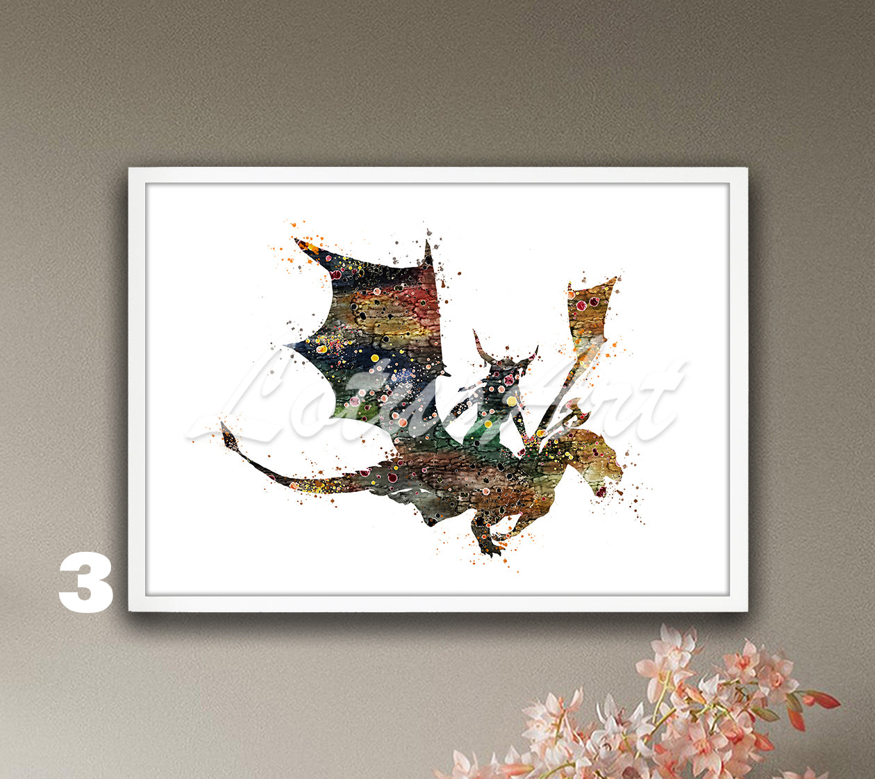 Girl Viking Riding Dragon Watercolor Print – Fantasy Kids Room & Nursery Wall Art