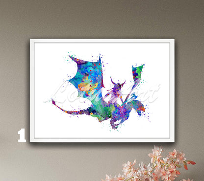 Girl Viking Riding Dragon Watercolor Print – Fantasy Kids Room & Nursery Wall Art