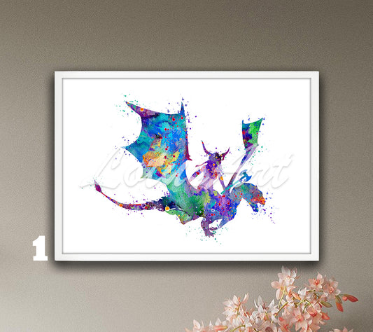 Girl Viking Riding Dragon Watercolor Print – Fantasy Kids Room & Nursery Wall Art