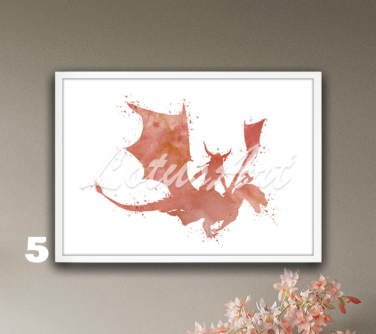 Girl Viking Riding Dragon Watercolor Print – Fantasy Kids Room & Nursery Wall Art