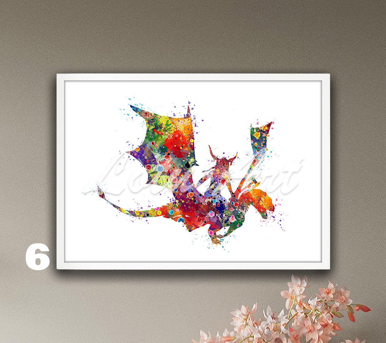 Girl Viking Riding Dragon Watercolor Print – Fantasy Kids Room & Nursery Wall Art