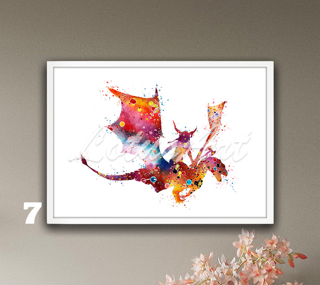 Girl Viking Riding Dragon Watercolor Print – Fantasy Kids Room & Nursery Wall Art