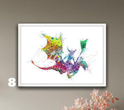 Girl Viking Riding Dragon Watercolor Print – Fantasy Kids Room & Nursery Wall Art