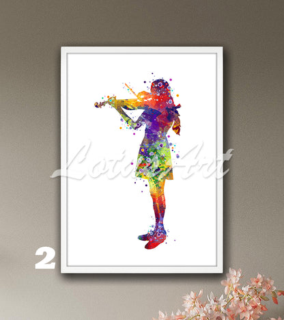 Girl Violinist Watercolor Print: Music Studio Decor, Girls Room Wall Art