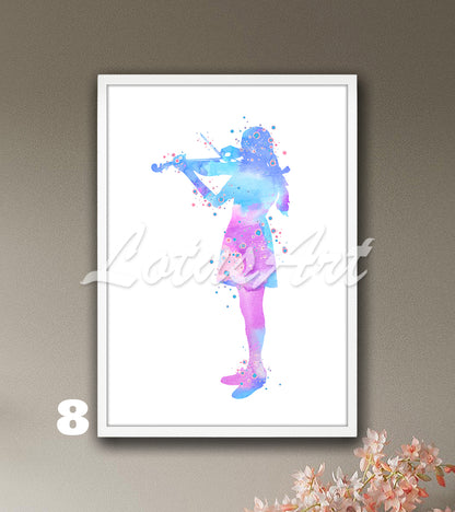 Girl Violinist Watercolor Print: Music Studio Decor, Girls Room Wall Art